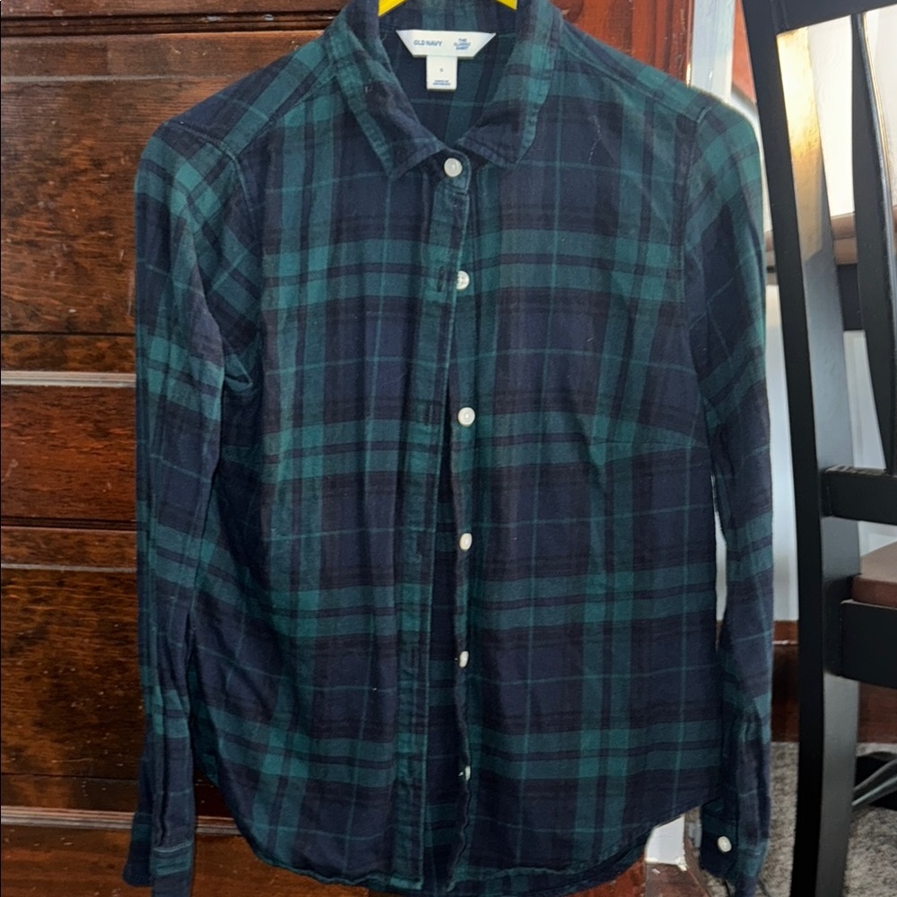 Blue and Green Casual Button Down Shirt